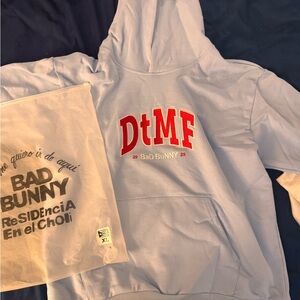 Bad Bunny Blue Hoodie with Red Lettering